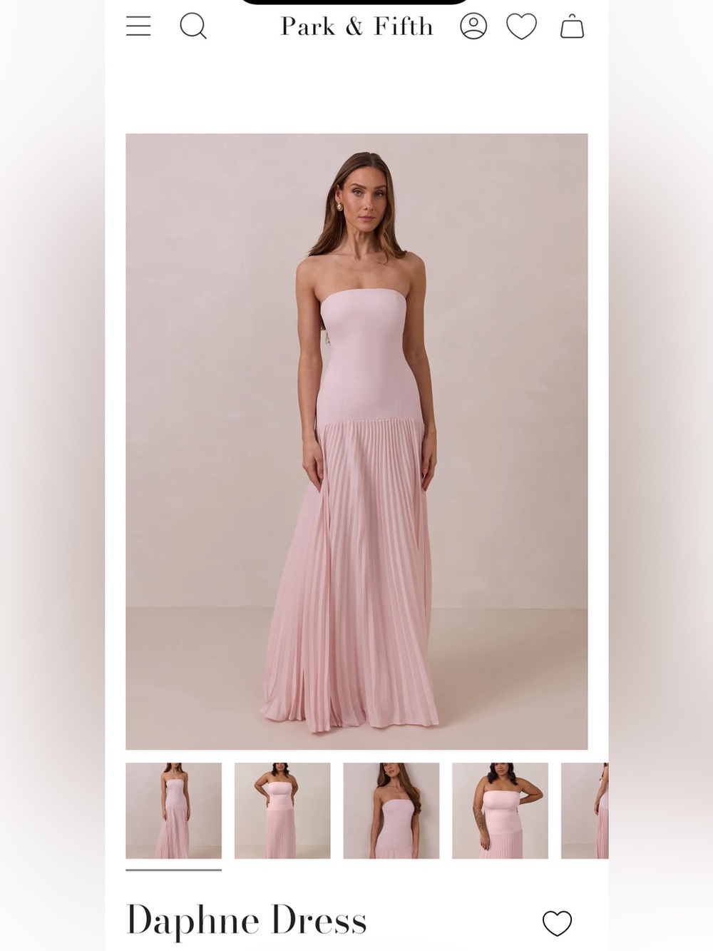 Park & Fifth Daphne Strapless Pleated Maxi Dress in Blush Pink
